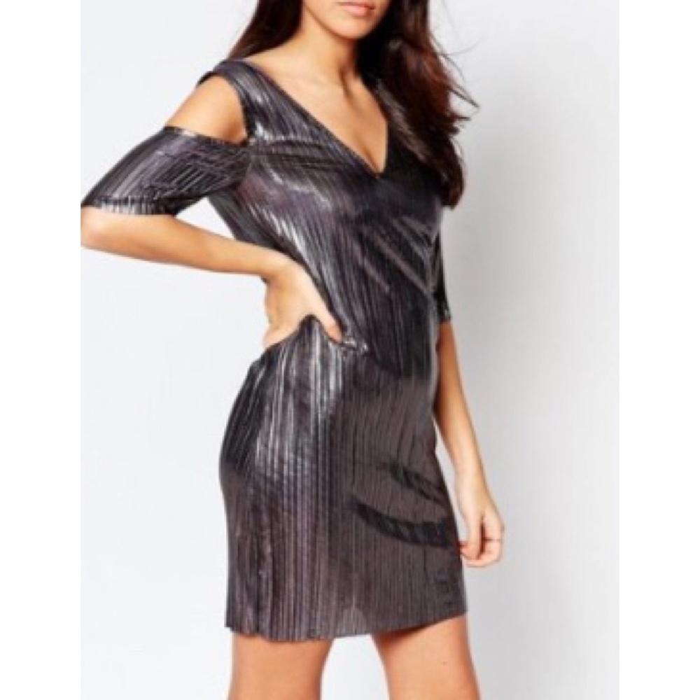 ASOS Liquorish Cold Shoulder Pleated Dress